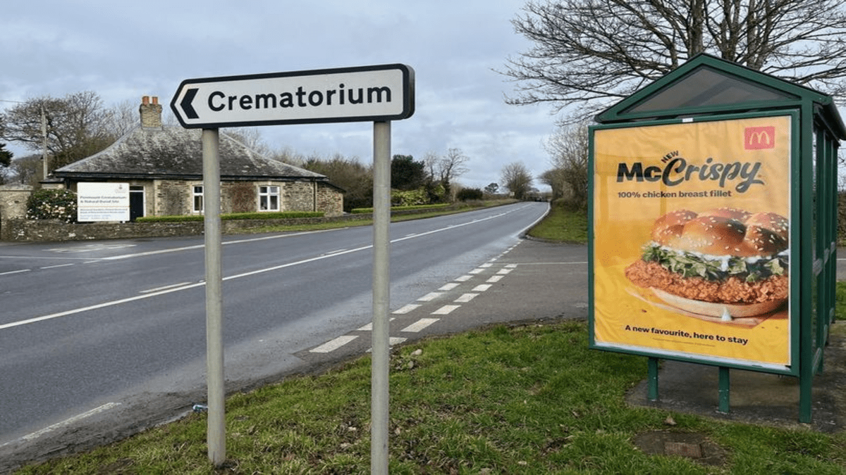 A McCrispy Funeral – McDonald’s Mocked For Placing “Darkly Comical” Advert Next To Crematorium